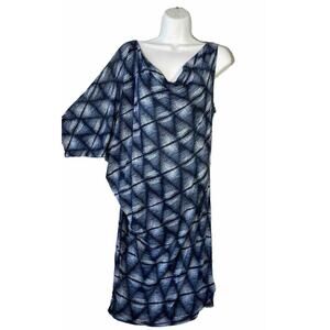 BCBGMaxAzria Dress Size M One Shoulder Stretch Sheath Lightweight Blue